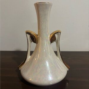 Elegant Iridescent Vase with Real Gold Accents